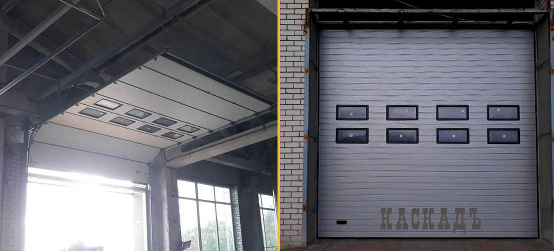Промышленные ворота с двумя рядами окон